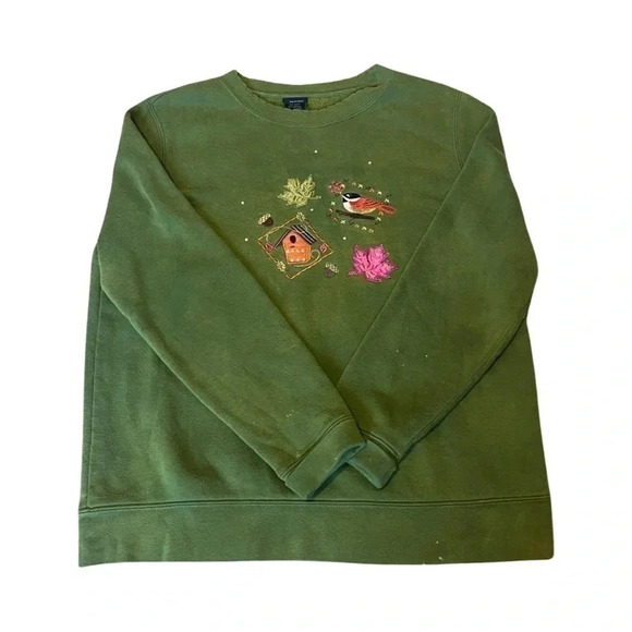 Vintage Basic Edition Green Bird Fall Pullover Long Sleeve Sweatshirt Women's M - Picture 1 of 3